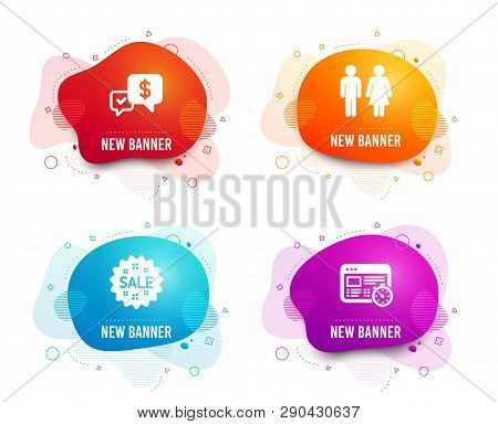 Liquid Badges. Set Of Restroom, Payment Received And Sale Icons. Web Timer Sign. Wc Toilet, Money, S