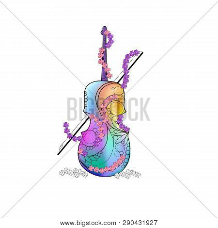 Romantic Music Violin In Bright Colors, Flowers