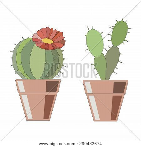 Decorative Stylized Cactus In A Pot, Isolate On A White Background