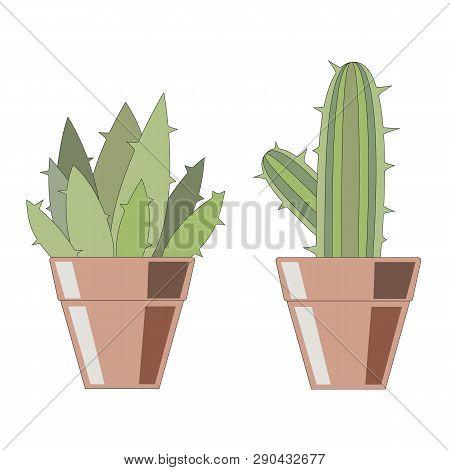 Decorative Stylized Cactus In A Pot, Isolate On A White Background