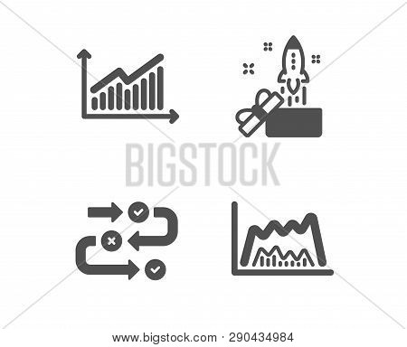 Set Of Innovation, Survey Progress And Graph Icons. Trade Chart Sign. Crowdfunding, Algorithm, Prese