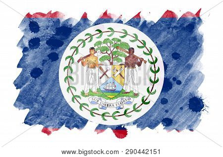 Belize Flag  Is Depicted In Liquid Watercolor Style Isolated On White Background