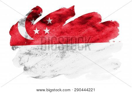 Singapore Flag  Is Depicted In Liquid Watercolor Style Isolated On White Background