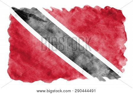 Trinidad And Tobago Flag  Is Depicted In Liquid Watercolor Style Isolated On White Background