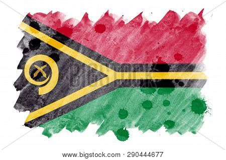 Vanuatu Flag  Is Depicted In Liquid Watercolor Style Isolated On White Background