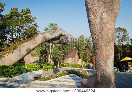 The Statue Of Hand And Leg Body Parts In Ba Na Hills At Da Nang, Vietnam