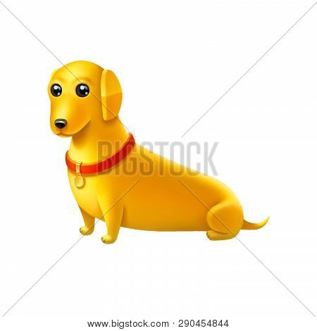 Isolated Digital Illustration Of Yellow Dog With Red Collar