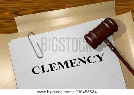 3d Illustration Of Clemency Title On Legal Document