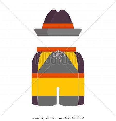 Man Summer Hat And Shorts Icon. Male Beach Clothing Sunhat And Briefs.