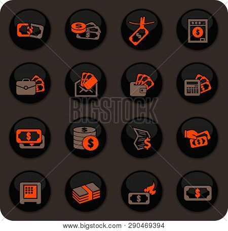 Money Color Vector Icons On Dark Background For User Interface Design