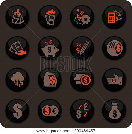 Money Color Vector Icons On Dark Background For User Interface Design