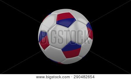 Soccer Ball With Flag Haiti Colors Rotates On Black Background, 3d Rendering
