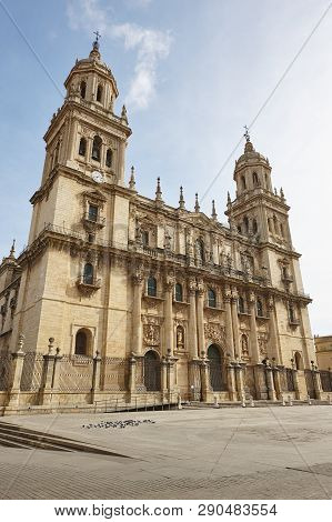 Jaen Cathedral Facade Reinassence Period. Travel In Spain. Vertical