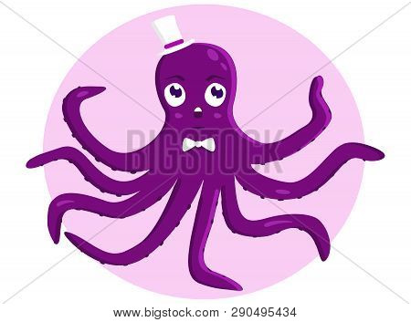Funny Octopus In The Hat. Vector Illustration