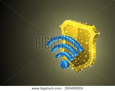 Wi-fi Security Shield Symbol, Abstract Colorful 3d Illustration. Polygonal Vector Business Concept O