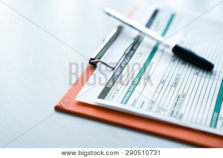 Seeking Job Concept, Filling Up The Information In An Employment Application Form