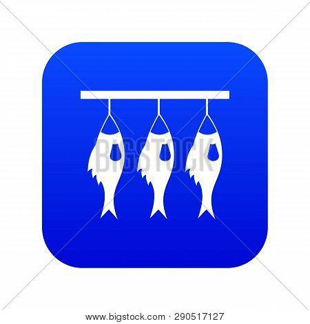 Three Dried Fish Hanging On A Rope Icon Digital Blue For Any Design Isolated On White Vector Illustr