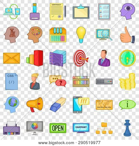 Creative Marketing Icons Set. Cartoon Style Of 36 Creative Marketing Vector Icons For Web For Any De
