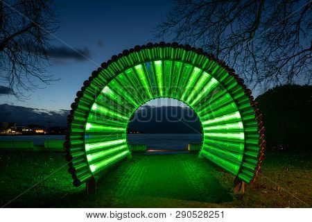 Illumintaed Structure On The Molo In Bregenz (austria) After Sunset