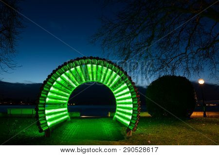 Illumintaed Structure On The Molo In Bregenz (austria) After Sunset
