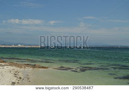 Boats Moored In The Bay Of El Grove. Nature, Architecture, History, Travel. August 19, 2014. O Grove