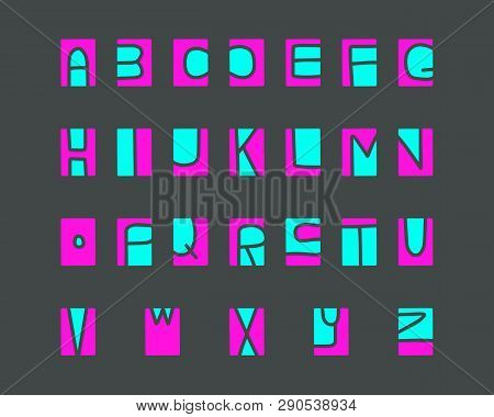 Cut-out Alphabet, Printmaking Lino-cut Vector Elements On Background Colorful