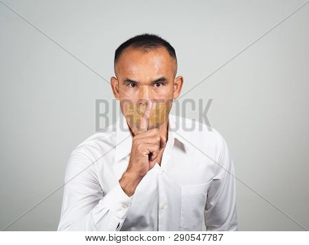 The Man Making Finger On Lips Silence Gesture, Pst, Shh,