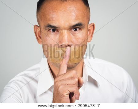 The Man Making Finger On Lips Silence Gesture, Pst, Shh,