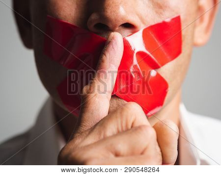 The Man Making Finger On Lips Silence Gesture, Pst, Shh,