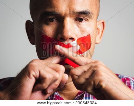 The Man Making Finger On Lips Silence Gesture, Pst, Shh,