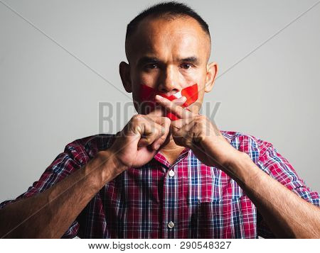The Man Making Finger On Lips Silence Gesture, Pst, Shh,