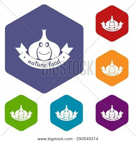 Garlic Icons Vector Colorful Hexahedron Set Collection Isolated On White