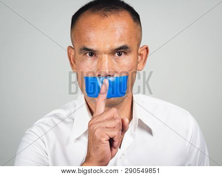 The Man Making Finger On Lips Silence Gesture, Pst, Shh,