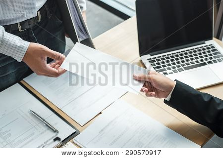 Businessman Sending A Resignation Letter To Employer Boss In Order To Resign Dismiss Contract, Chang