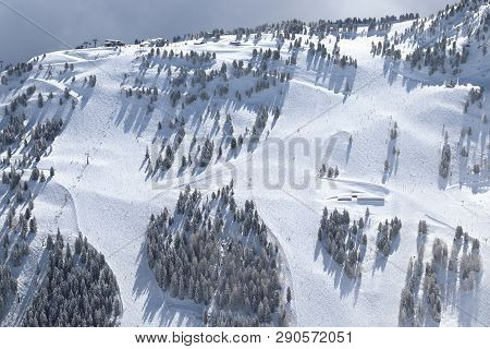 Austria Ski Resort - Mayrhofen In Tyrol. Austrian Central Alps. Penken Mountan Ski Pistes.