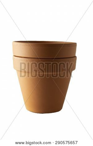 Orange Ceramic Pot On White Background. Terra Cota