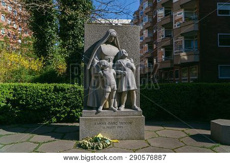 Copenhagen, Denmark - May 6, 2018: Jeanne Darc Monument Near French School In Copenhagen, Denmark.