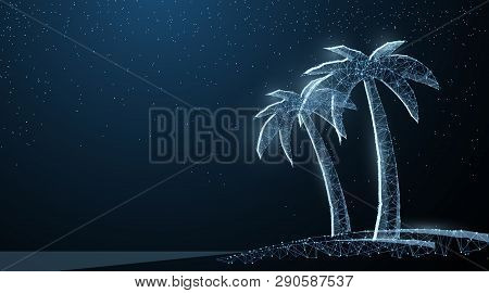 Abstract Wire Low Poy Palm Nature Summer Beach Silhouette Illustration On Dark Blue Background With 