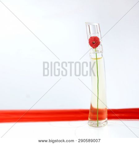 Prague, Czech Republic- January 22, 2019. Perfume KENZO bottle on white background.  Kenzo Flower Perfume