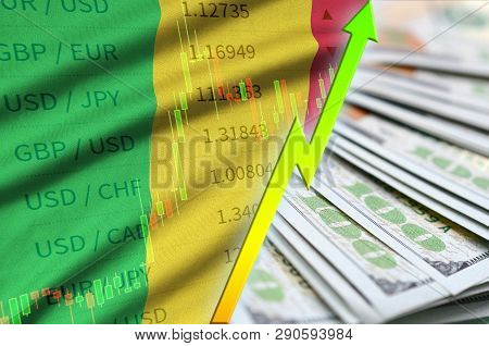 Mali Flag And Chart Growing Us Dollar Position With A Fan Of Dollar Bills