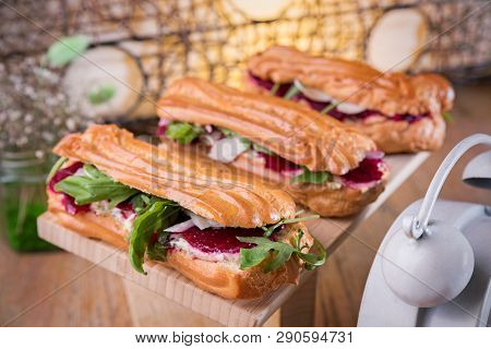 Homemade Chicken Salad Eclair On A Table
