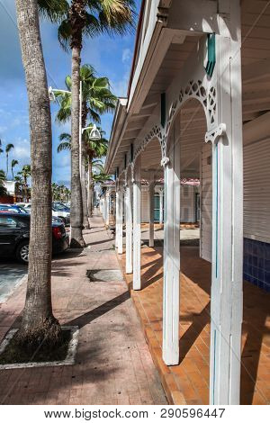 MARIGOT, SINT MAARTEN - JULY 31, 2015: Fish market area from street side In French part island.