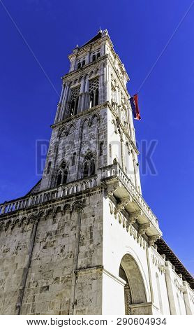 Trogir, Dalmatia, Croatia - October 29: Cathedral Of St. Lawrence In Historic City Of Trogir On Octo