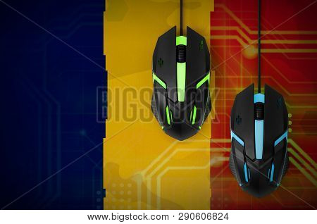 Chad Flag  And Two Mice With Backlight. Online Cooperative Games. Cyber Sport Team