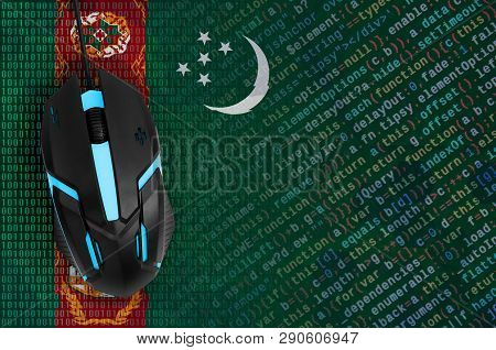 Turkmenistan Flag  And Computer Mouse. Digital Threat, Illegal Actions On The Internet