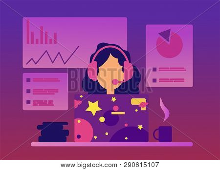 Vector Online Conference Concept In Flat Style. Webinar Online Consultation. Online Performance. Tra