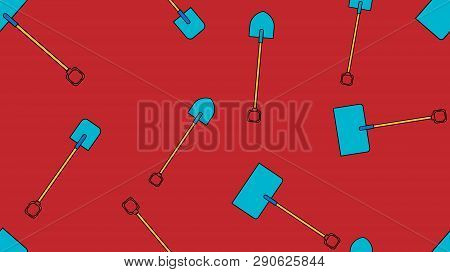 Seamless Pattern Of Construction Icons Of Aggro-beautiful Snow Bayonet, Shovels With Wooden Handles 