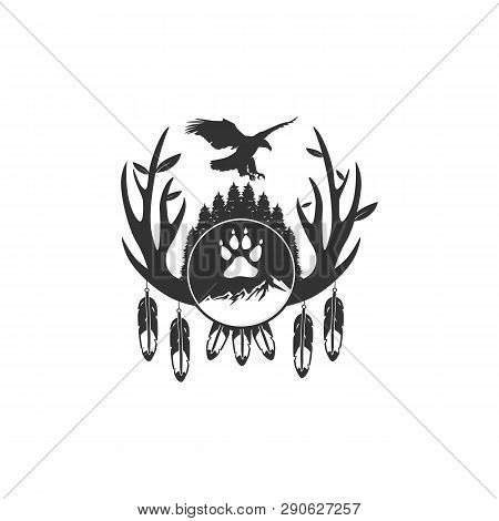 Eagle During Flight Or Landing Lightning Sign Rays Vector Illustration