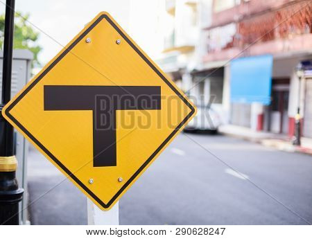 Metal Plate Traffic Sign: Intersection, Three Way Junction, Split, Separate. The Diamond Shape Sign 