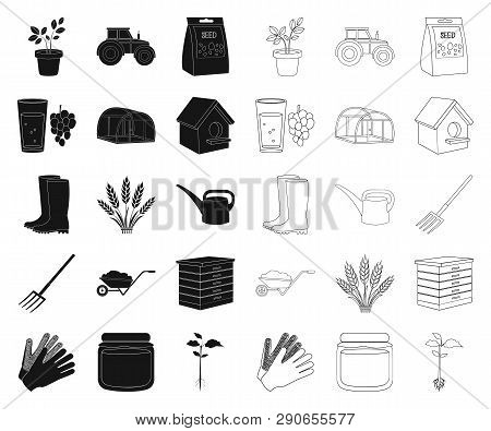 Farm And Gardening Black, Outline Icons In Set Collection For Design. Farm And Equipment Vector Symb